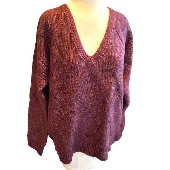 NEW Rag Poets Speckled Burgundy V-Neck Sweater - Picture 1 of 7
